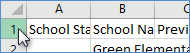 Screenshot of Excel spreadsheet. The cursor is selecting the label 1 at the beginning of the first row in a spreadsheet.