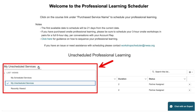 How to schedule Professional Learning services