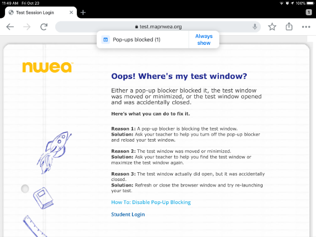 Nwea Pop Up Blocker Oops! Where's My Test Window?