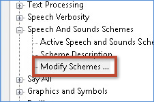 Screenshot of JAWS settings with Modify Schemes selected