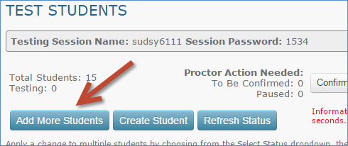 Screenshot of Add More Students button on proctor page.