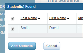 Screenshot of Students Found window.
